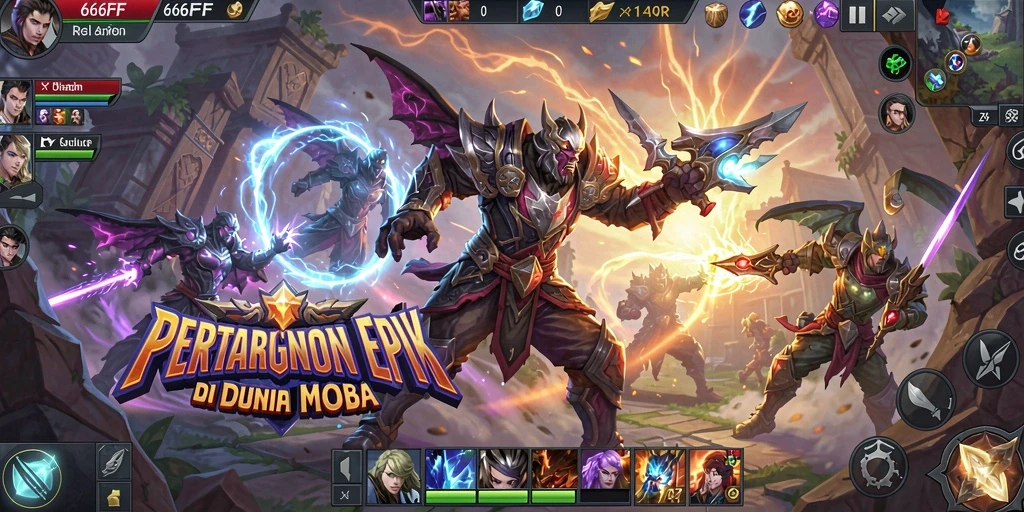 Tampilan gameplay seru dari 666FF dalam pertempuran tim yang mendebarkan.