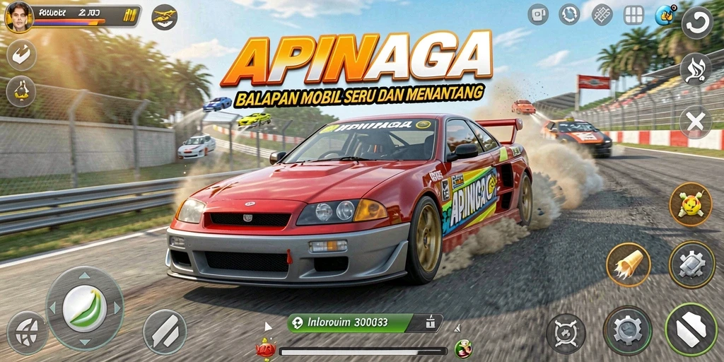 Tampilan gameplay seru balapan mobil di APINAGA.