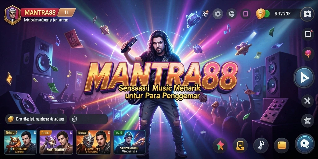 Tampilan screenshot utama MANTRA88 menampilkan gameplay musik yang interaktif.